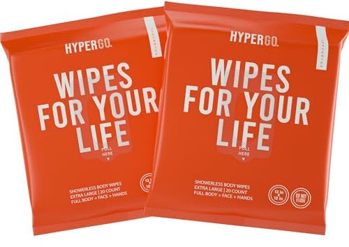 HyperGo Body Wipes - No Rinse Wet Wipes for Adults, All Natural Shower Bath Towels, Refreshing Body and Facial Cleansing Wipes for Women and Men, 40 Extra Large