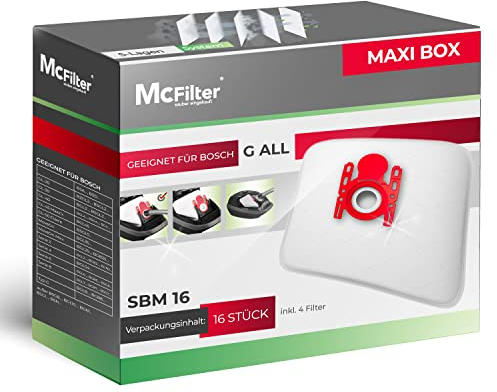 McFilter I 16 Staubsaugerbeutel geeignet für Bosch BGLS2CHAMP BGL3B110/112 BGL6XSIL3 BGLS2LR1H BGB75X494 BGLS4A444 I Staubbeutel mit Hygieneverschluss inkl. Filter