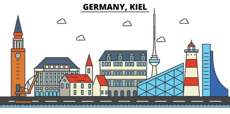 AluVerbund-Bild 60 x 30 cm: Deutschland, Kiel. Skyline der Stadt: Architektur, Gebäude, Straßen, Silhouette, Landschaft, Panorama, Sehenswürdigkeiten in bea(85537242)