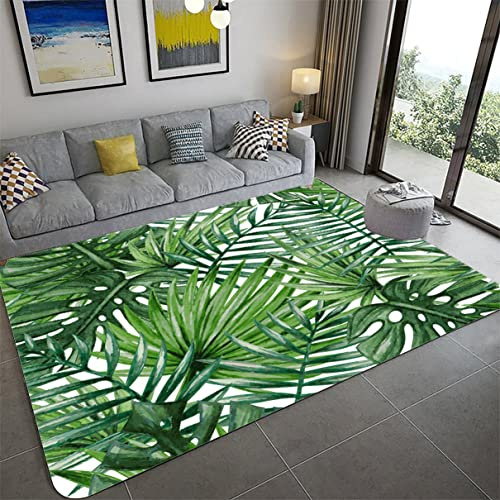 Rainforest Jungle Tapis 3D Feuille de Palmier Rug Salon Tapis Flanelle Antidérapant Chambre Loisirs Tapis Restaurant Couloir Tapis de Sol Salle de Bains Paillasson Carpets (Couleur 3,140x200 cm)