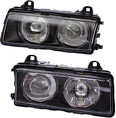 ATEC Germany 2x Hauptscheinwerfer vorne links + rechts, Kompatibel mit BMW 3er (E36), 1994-1999, Schwarz, Polykarbonat, Scheinwerfer, Frontscheinwerfer