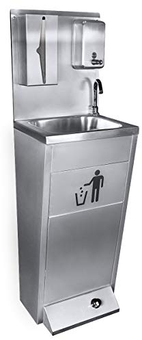 GGM Gastro | HWP439 | Handwaschbecken | Waschstation - Edelstahl - mit Fußbedienung, Papier- & Seifenspender