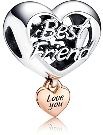 H.ZHENYUE Jewelry Love You Best Friends Charm Beads Fit Bracelet Necklace for Women Girls,925 Sterling Silver Pendant Beads with Cubic Zirconia,Birthday Christmas Halloween Valentine's Day Gifts