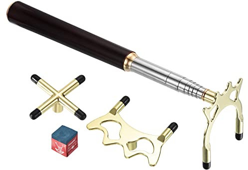 PATIKIL Rétractable Billards Queue Bâton Pont, Bois Billard Queue Accessoire avec 3 Amovible Laiton Pont Tête pour Billard Table Concours, Doré