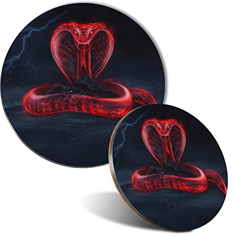 1x Round Mouse Mat & 1x Round 9cm Coaster Matching Set Red Viper Snake Gamer Mouse Pad, Gaming, Mousepad, Desk Accessory, Home Office #53361