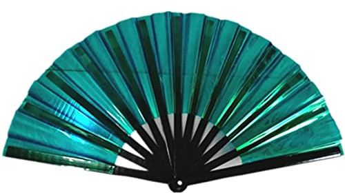 Holographic Rave Fan - Pride-Fan and Festival Fan - Large Folding Fan for Festivals, Halloween, Burlesque, Drag Queen, Rainbow & Prides Hand Held Fan for Women & Rave Accessories - Clack Fan Hand Fan