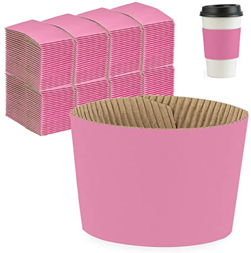 FMP Brands [200 Pack] Pink Coffee Cup Sleeves - Pink Disposable Corrugated Cardboard Paper Jacket, Holds Hot and Cold Drinks, Espresso Coffee Milk Tea Beverage Insulator and Hand Protection