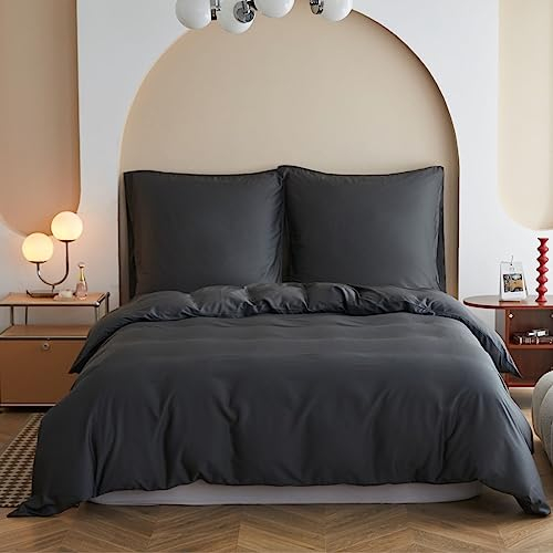 Simple&Opulence Bambus Bettwäsche 135x200 cm, Seidiger und weicher Bettbezug Kühle Bettwäsche-Set Perfekt für Haut und Haar mit Kopfkissenbezügen, Dunkelgrau