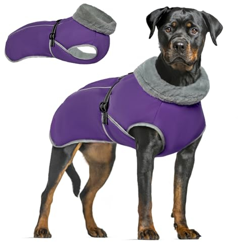 2XL Hundemantel, Winterjacke für große Hunderassen, warmer Hundemantel, reflektierende Hundeweste mit Geschirr, wasserdichte Winterkleidung für Hunde, große Hundejacke, Outdoor-Hundemantel (Lila, 2XL)