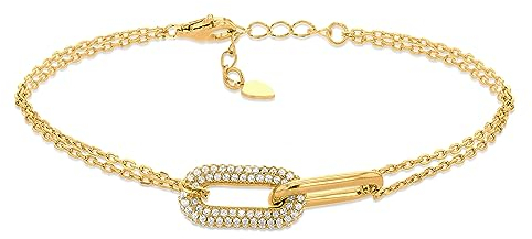 Amazon Essentials Pulsera de Eslabones Pavé de Plata de Ley Bañada en Oro