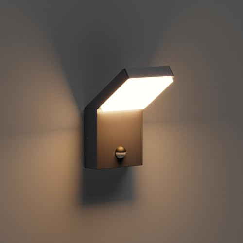 Klighten Außenwandleuchte Led mit Bewegungsmelder, 24W Außenlampe IP65 Wasserdicht Wandleuchte Innen Außen Wandlampe, Aussenleuchte für Korridor Terrasse Eingang, Schwarz, Warmweiß 3000K