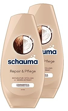 Schauma Spülung Repair & Pflege (250 ml), Haarspülung mit Kokos-Extrakt pflegt trockenes Haar, Reparatur-Spülung für bis zu 3 x bessere Kämmbarkeit, 2x 250 ml