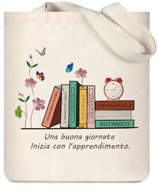WIERAEM Borsa di Tela Shopper Donna Canvas Tote Bag Aesthetic Borse in Tela Cotone Con Cerniera e Tasca Interna Borse Stoffa Libri Ideale per la Scuola Lavoro Shopping Riutilizzabili Spesa(Libro)