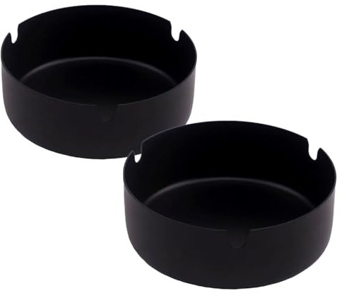 YiokJiar Aschenbecher Zigaretten Aschenbecher 2 Pack Schwarz Groß 10 cm Moderner Edelstahl Design