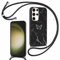 ZhuoFan Handykette für Samsung Galaxy A40 Hülle mit Band, Aesthetic Schmetterling Marmor Muster Halskette Handyhülle mit Kordel zum umhängen, Schwarz Silikon Stoßfest Schutzhülle mit Kette