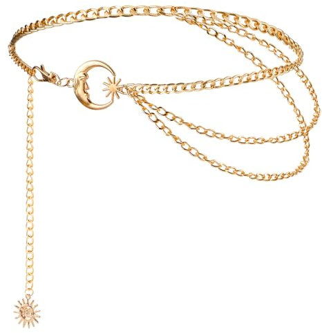GEEHUA Multilayer Metal Waist Chain, Women Dress Belt Body Link Chain Belt Adjustable Alloy Belts for Dresses Jeans(Gold)