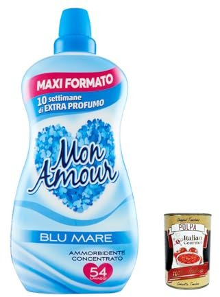 Italian Gourmet Mon Amour Blu Mare ammorbidente concentrato Duft 3 x 1350ml | Meeresbrise-Note, Formel für weiche Wäsche, profumo fresco italiano für, Gesamtnettogewicht 4,05 L + Kostenlos Polpa 400g