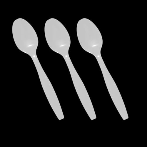 Venuscello 100 x Tithe White Spoons Heavy Duty Plastic Cutlery Set Washable Reusable Ideal for Party | Kid's Parties | Buffets | Picnics | BBQ's | Weddings | Camping