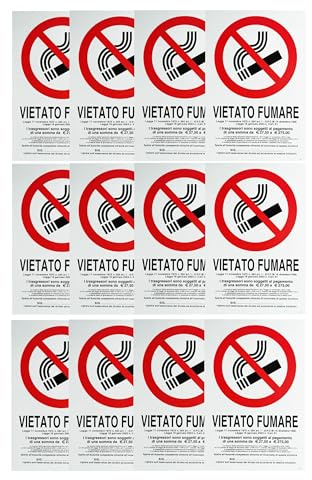 Segnaletica con Nastro Adesivo Cartello Vietato Fumare 20 x 30cm, per Negozi, Magazzini, Bar (12)