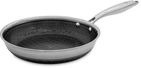 Hell's Kitchen Hybrid 9.5 Frying Pan, Tri-Clad Stainless Steel and Nonstick Ceramic PFAS Free, no PFOA, no PTFE, no Teflon, Non Toxic Cookware, Metal Utensil Safe, All Cooktops, Oven Safe