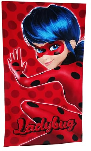 Miraculous Ladybug Standtuch, Handtuch, Badetuch, Duschtuch in rot, Superheldin, 70 x 140 cm 100% Baumwolle