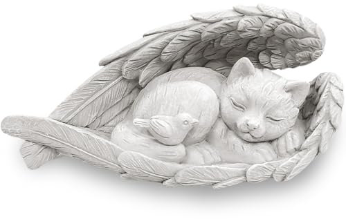 Onperpoe Grabstein Katze mit Engelsflügeln Katze Engel Gedenkstein für Draußen Tiergrabstein Polyresin Katzenfigur Garten Wunderschönes Andenken Zuhause Grabschmuck Deko Geschenke für Katzenliebhaber