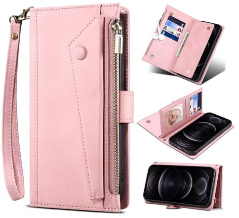 Czhwsm Compatible con Custodia iPhone 7 Flip PU Pelle Portafoglio Cover Protettiva Supporto Case+2X Vetro Temperato-Oro rosa