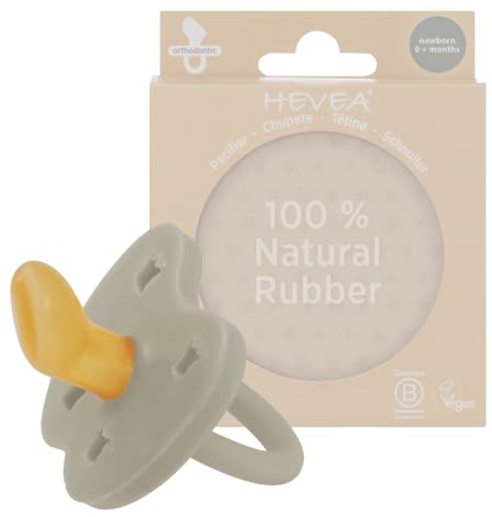 HEVEA Naturkautschuk Schnuller Kiefergerecht, Neugeborene, 0+ Monate, hygienisches einteiliges Design für Neugeborene bis Kleinkinder, BPA-frei, weich & langlebig, 2er-Pack (Hafermehl)