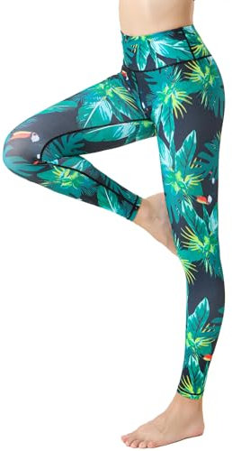 FLYILY Damen Yoga Leggins Frauen High Waist Prägedruck Slim Fit Fitnesshose für Gymnastik Lange Sportleggins Stretchhose(8-Greenleaf,L)