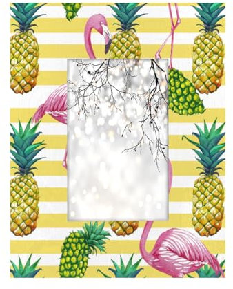 Gelber gestreifter Ananas-Flamingo-Bilderrahmen, 10,2 x 15,2 cm, Wanddekoration, Bilderrahmen mit Ständer, Haken zum Aufhängen