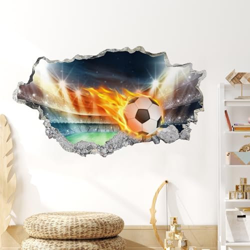 YunBey Adesivi Murali Calcio 3D Sticker Muro Camera da Letto Bambini Adesivi da Parete Calcio Decorazione Murale Cameretta Ragazzi Bambini (39x68cm)