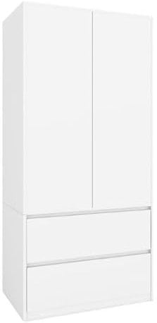 BDW - Armoire Chambre 2 Portes avec 2 Tiroirs Spacieux - Meuble de Rangement - Garde Robe - Armoire de Rangement pour Chambre à Coucher, Salon, Entrée - 181x90x51 cm - Blanc