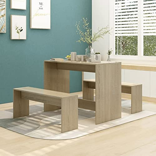Modernes 3-teiliges Esszimmer-Set mit Sonoma-Eichen-Finish, inklusive Esstisch und 2 Stühlen, ideal für kleine Räume und Küchenecken
