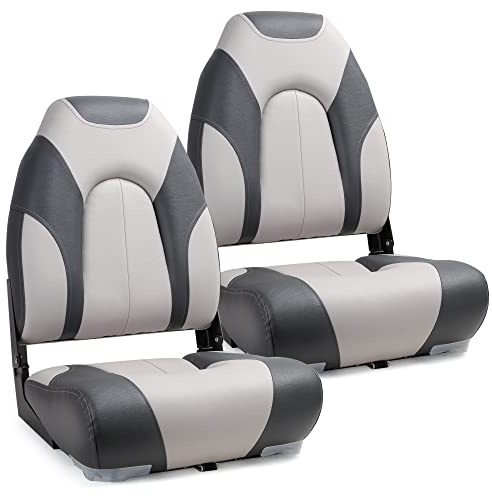 SUNDGORA Deluxe Marine High Back Folding Boat Seat,Stainless Steel Screws Included,Charcoal/Light Grey(2 Seats)