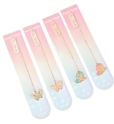 ARFUKA 4 Stück Lesezeichen Schmetterling Metall Lesezeichen Seitenmarker Buchzeichen mit Anhänger für Kinder Freunde Schüler Lehrer Abitur