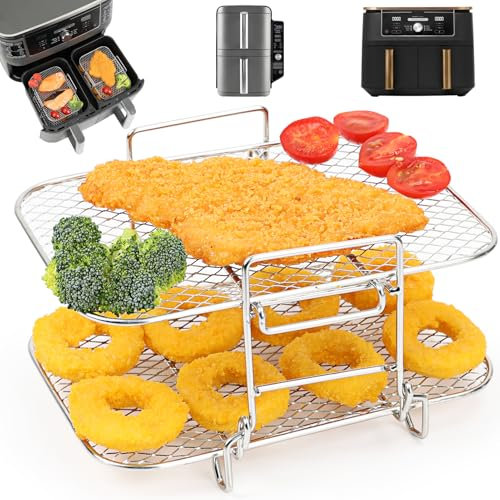 BYKITCHEN Air Fryer Accessories for Ninja Foodi Max Dual Zone AF400UK 9.5L, Rasied Two Layer Air Fryer Rack, Airfryer Accessories for AF400UK, Grilling Tray for Ninja Stack/Tower 9L/ EMtronics Fryer