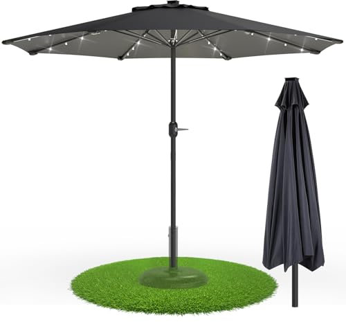 Kuro-sagol Sonnenschirm 350 cm mit LED, UV50+ Strandschirm, Balkonschirm mit Kurbelbedienung und 8 Rippen, Sonnenschutz für Balkon, Garten, Terrasse, ohne Ständer, Anthrazit