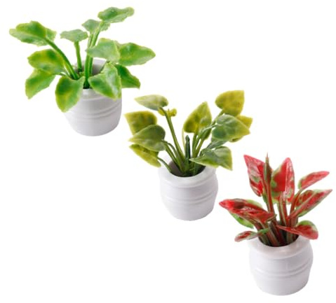 POPETPOP 3pcs Miniature Potted Plant Bonsai for Dollhouse Decoration Detailed Craftsmanship Low Miniature Plants for Homes and Offices Effortless Maintenance