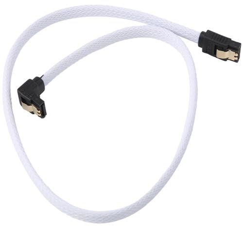 Pqahffowr 50 cm SATA 3.0 III SATA3 - Cavo dati a 7 pin SSD ad angolo retto 6 Gb/s, cavo dati per disco rigido con guaina in nylon (bianco)