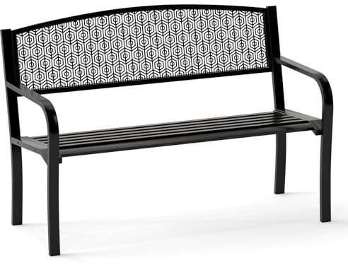RELAX4LIFE Panchina da Esterno a 2-3 Posti, 127 x 61 x 86 cm (Modello 22) | Panca da Giardino a Doghe in Metallo con Schienale e Braccioli Curvati, Panca Moderno per Cortile/Parco, Max 300 kg