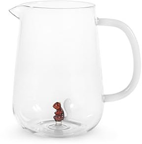 H&H, Caraffa in Vetro Borosilicato 1,4 L con Miniatura Interna a Forma di Scoiattolo – Trasparente con Manico Bianco – Lavabile in Lavastoviglie