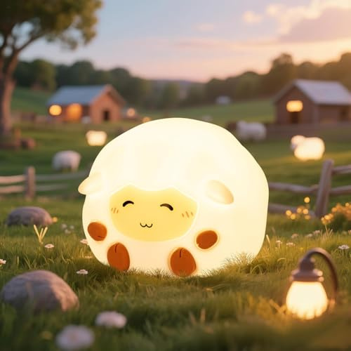 AoLa Silikon Nachtlicht Kinder Wiederaufladbar mit 7 Farben Schaf Nachtlicht 1200mAh Babylicht Dimmbar Touch mit Timing Funktion Nachttischlampe USB-Aufladbar Niedliche Schaf Lampe LED Silikon Lampe