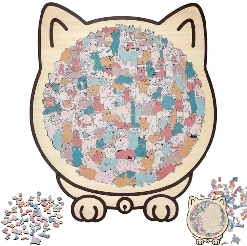 Wooden Cat Puzzle, Wooden Jigsaw Puzzles for Adults | 135-Piece Cat Shaped Wooden Jigsaw Puzzle, Unique Animal Shape Irregular Jigsaw, Home Decor, Creative Puzzles Gifts
