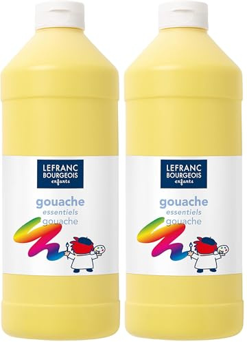 Lefranc Bourgeois - Gouache liquide Essentiel pour enfants - Bouteille 1L - Jaune (Lot de 2)