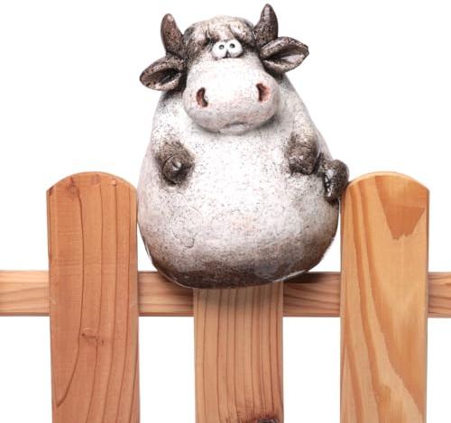 itsisa Zaunhocker Dicke Kuh braun-Weiss H:16 cm aus Keramik - Zaun Deko Garten Kühe, Tierfigur Pfostenhocker, Zaunfigur, Gartendeko, Zaunstecker