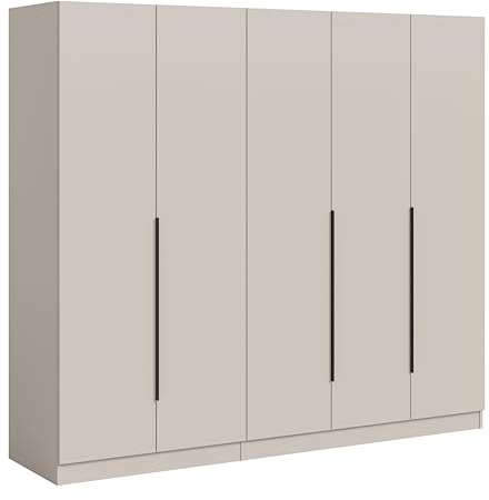 xonox.home – Kleiderschrankkombination Kopenhagen 200x180x52 cm in Kaschmir – 5-türig (2+3) inkl 2 Kleiderstangen und weiteren Böden – Große Schrankwand für die Organisation Ihrer Kleidung