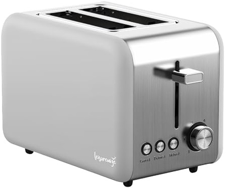 Leisurewize -2 Slice Toaster Grey with 6 Browning Levels, Extra Wide Slots, Defrost & Reheat Functions, Stainless Steel Body & Removable Crumb Tray