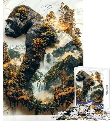 1000 Adult Pieces Jigsaw Puzzle The Gorilla's Verdant Reign Brain Teaser Game But Fun And Humorous Toy Wall Decor Interesting Stress Reduction (38x26cm)