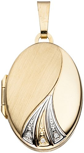 Jobo Damen Medaillon oval für 2 Fotos 333 Gold Gelbgold bicolor mit Zirkonia
