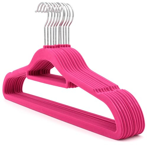 The Hanger Store 100 Pink Non-slip Flocked Velvet Space Saving Coat Clothes Hangers with Trouser Bar